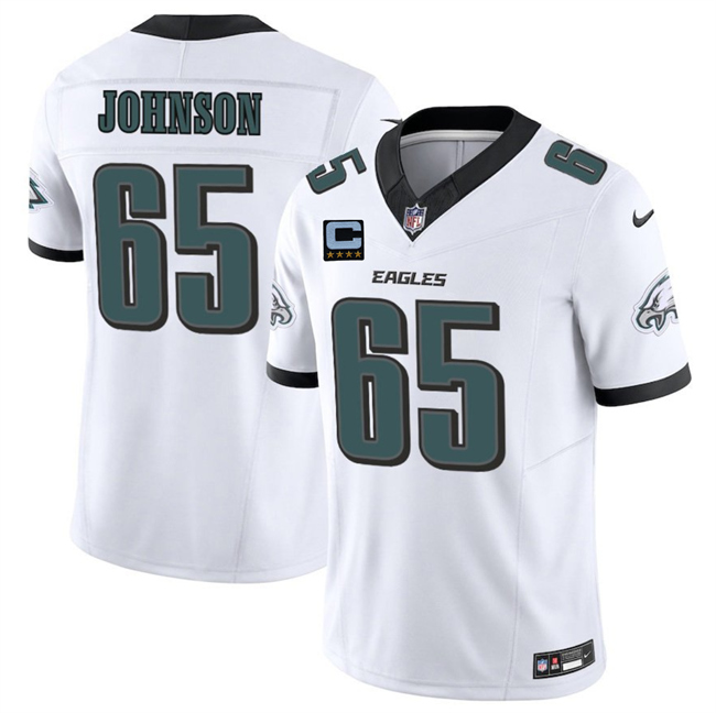 Men's White Philadelphia Eagles #65 Lane Johnson 2025 F.U.S.E. With 4-Star C Patch Vapor Untouchable Limited Stitched Football Jersey